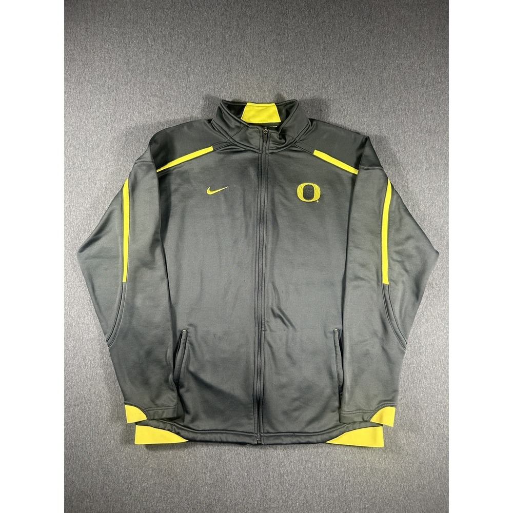 Y2K Nike Team Oregon Ducks Fit Dry Full Zip Track Jacket Mens XL Black Yellow